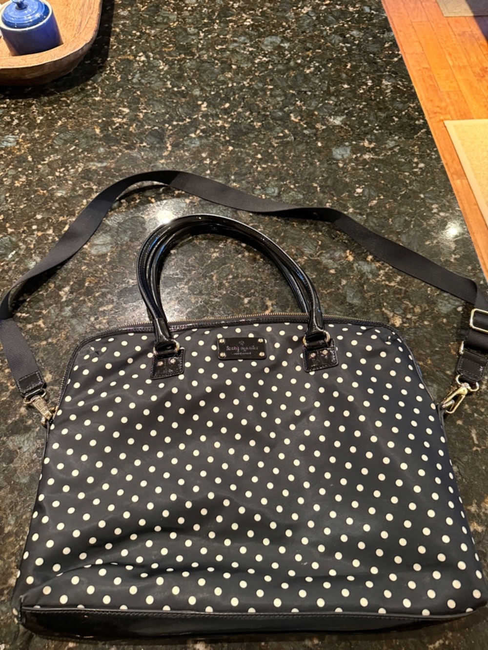 Polka Dot Black Laptop Tote Bag with Shoulder Strap